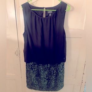 Adrianna Pappell Dress: Black with Green Sequin Bottom - 14
